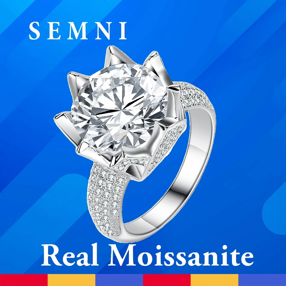 SEMNI Роскошное кольцо с бриллиантом из муассанита 5,0 карат для женщин, мужчин, Стерлингового серебра 925 пробы, Мощная группа, изысканные ювелирные изделия, подарок на День рождения Изображение 0