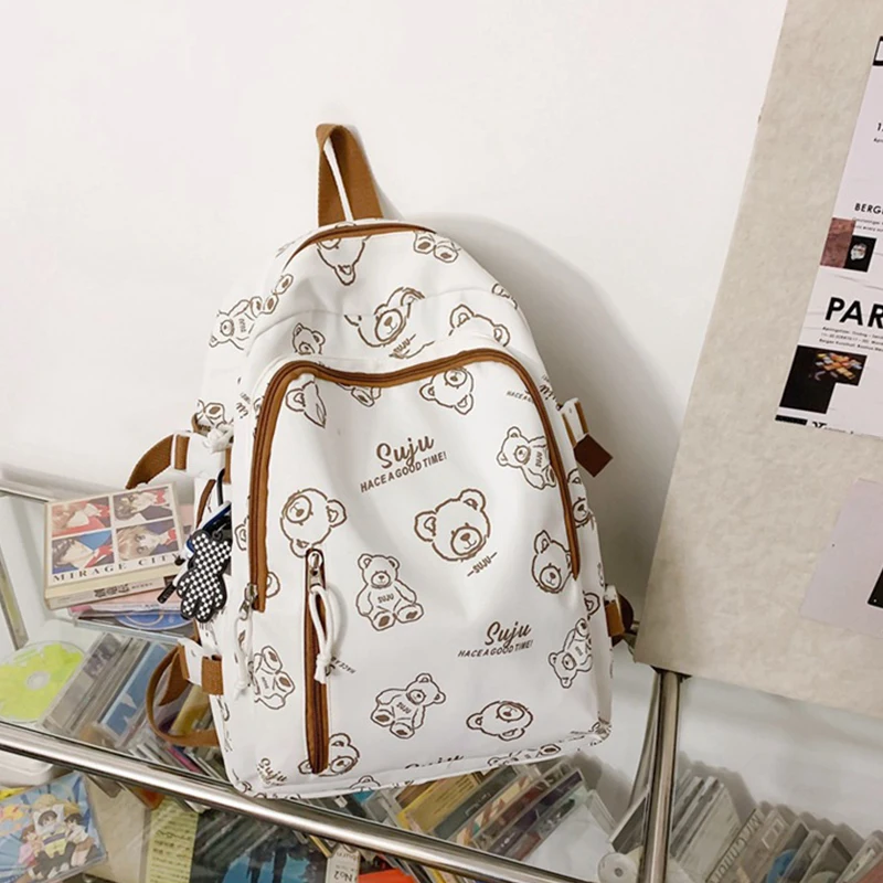 Подростковые школьные сумки для девочек, Милый мультяшный студенческий рюкзак с граффити, Женский нейлоновый повседневный рюкзак в Японском корейском стиле Изображение 0