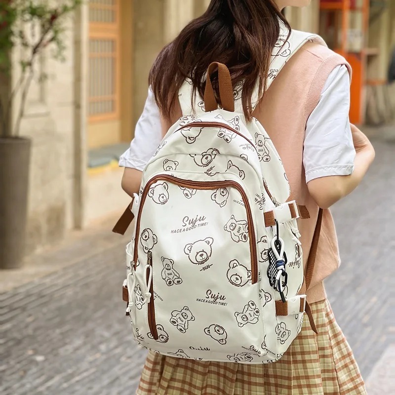 Подростковые школьные сумки для девочек, Милый мультяшный студенческий рюкзак с граффити, Женский нейлоновый повседневный рюкзак в Японском корейском стиле Изображение 1