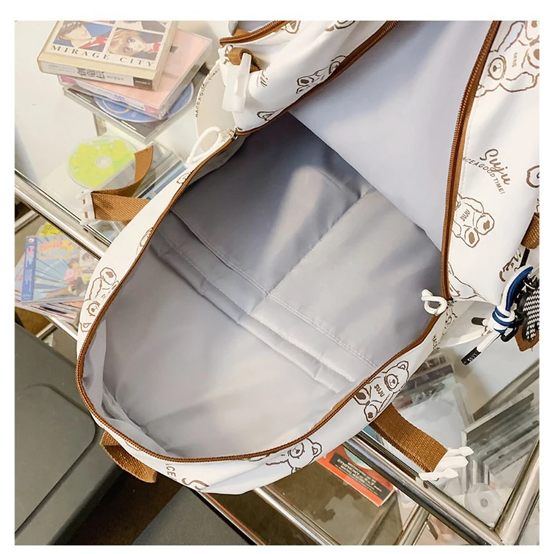Подростковые школьные сумки для девочек, Милый мультяшный студенческий рюкзак с граффити, Женский нейлоновый повседневный рюкзак в Японском корейском стиле Изображение 4