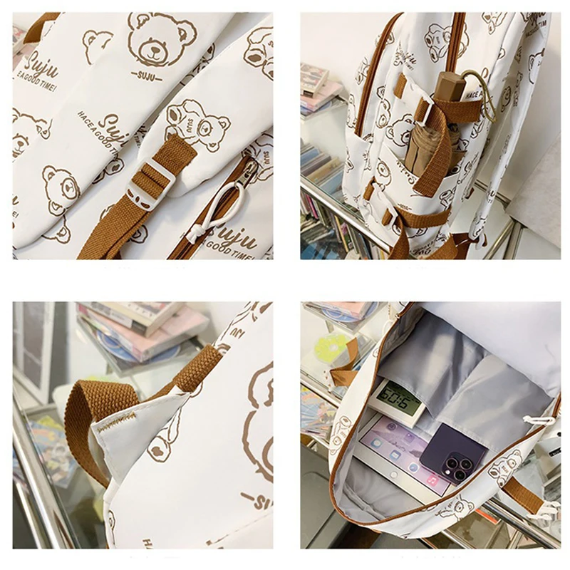 Подростковые школьные сумки для девочек, Милый мультяшный студенческий рюкзак с граффити, Женский нейлоновый повседневный рюкзак в Японском корейском стиле Изображение 5