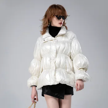 2023 Зимняя парка, Женская куртка на Утином пуху, новая модная легкая обжимная одноразовая куртка с пышным пухом, женская модная парка