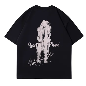 Yohji Yamamoto Y-3 2023 Летняя Мужская футболка с абстрактным Рисунком на спине и Фирменным принтом, Футболка с коротким рукавом Для Мужчин и Женщин