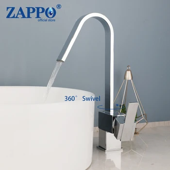 ZAPPO Смеситель для Раковины в Ванной Комнате с 360 Поворотным Водопадным Носиком, Латунный Смеситель для Ванны, Смеситель для горячей и холодной Воды, Смеситель для Кухни