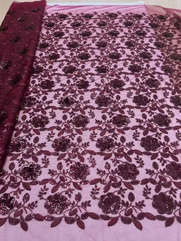 Африканская Кружевная ткань с пайетками 2023, Высококачественная вышивка, Сетчатое Кружево, Нигерийский Французский Тюль, Кружевной материал Для Свадебного платья