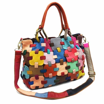 Бренд Annmouler, Дизайнерская Женская сумка-тоут, Большая Вместительная Женская сумка из натуральной кожи, Многоцветные кошельки через плечо