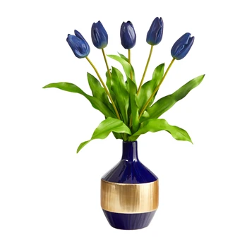 Голландская композиция из искусственных цветов 22 дюйма в дизайнерской вазе синего и золотого цветов, синий