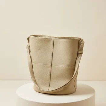 Женская сумка-мешок из натуральной кожи в стиле пэчворк, модная простая повседневная женская сумка для пригородных поездок, геометрическая женская сумка-мессенджер из воловьей кожи
