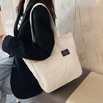 Женская холщовая сумка-тоут, однотонная дизайнерская женская повседневная сумка, сумка через плечо, Хлопковая многоразовая пляжная сумка для покупок Большой емкости