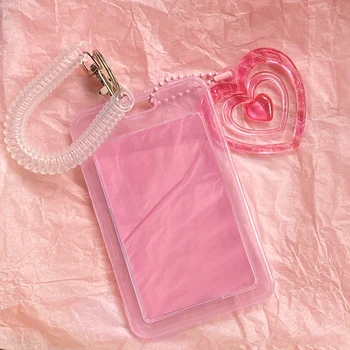 Корейский Прозрачный чехол-визитница Милый Розовый чехол для защиты карт, рукав для карт, Трехдюймовый чехол для карт, Декоративный пластик
