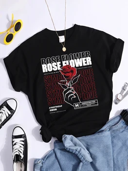 Футболка с изображением розы, символа любви, позитивной жизни, женские уличные топы в стиле Харадзюку, модная одежда в стиле хип-хоп, забавные дышащие футболки